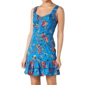 Parker Mahari Blue Floral Ruffle Hem Sleeveless Sundress mini Dress Size 0